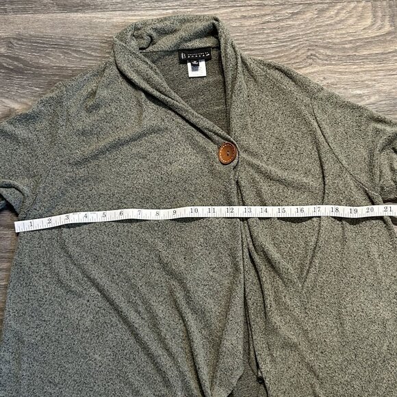 Bobeau Medium Open Front One Button Fleece Wrap Cardigan Green Uneven Hem Top - Picture 6 of 11